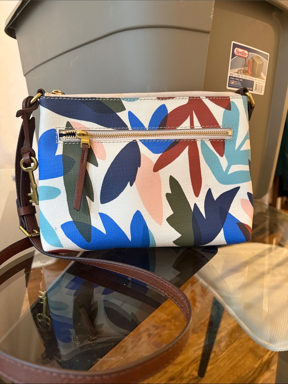 Fossil - Floral Leaf Print Crossbody Purse